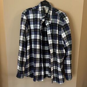 L.L. Bean Men's Chamois Slightly Fitted Blue and White Plaid Shirt Size XXXL